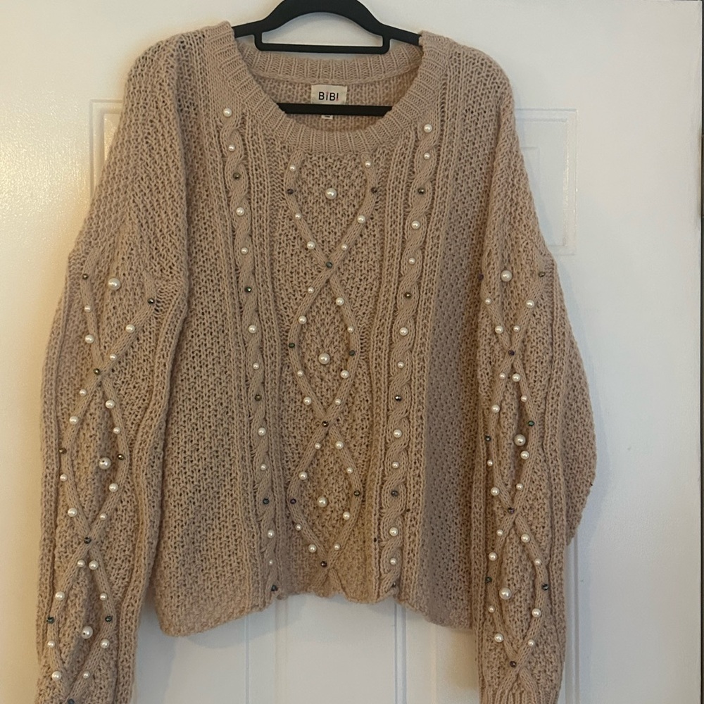 BiBi Women's Dusty rose/Beige Sweater with Pearl Details